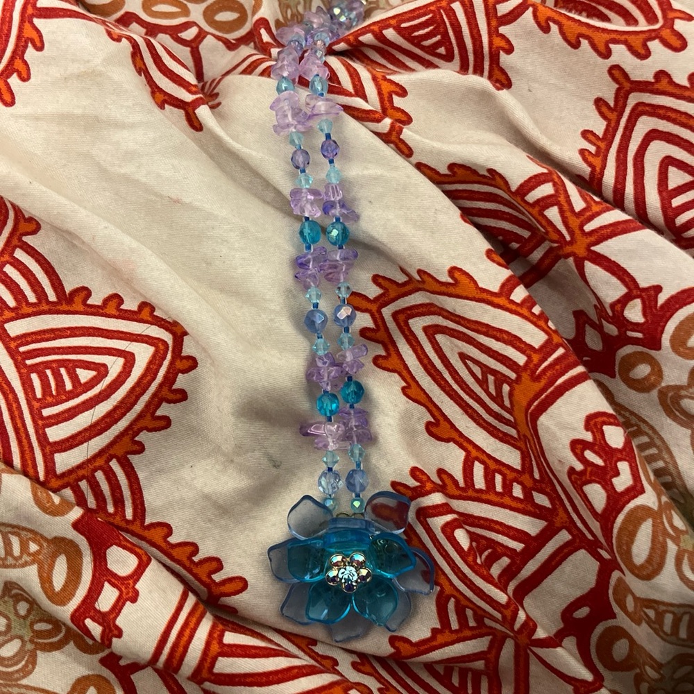 Blue Flower European Bead Necklace